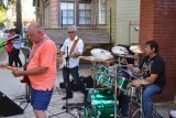 The Macey Blue Band "sweated with the oldies" Saturday night at the Sarah Mooney Museum.
